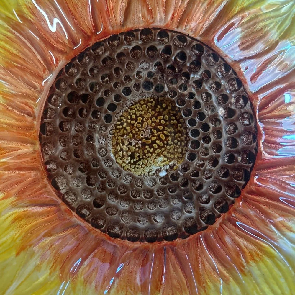 Hand Painted Sunflower Glass Bowl Scalloped Edge Floral Decorative Serving Dish
